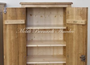 Cabinet in solid walnut wood with light color finish and movable internal shelves